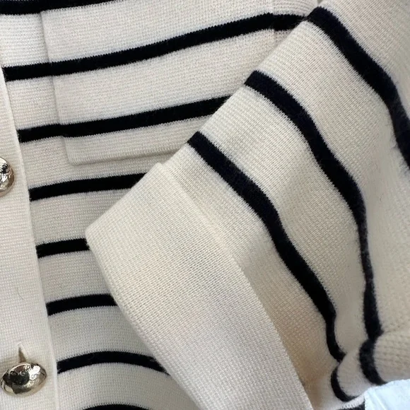 Sezane Cream and Black Striped Betty Cardigan - Picture 4 of 8
